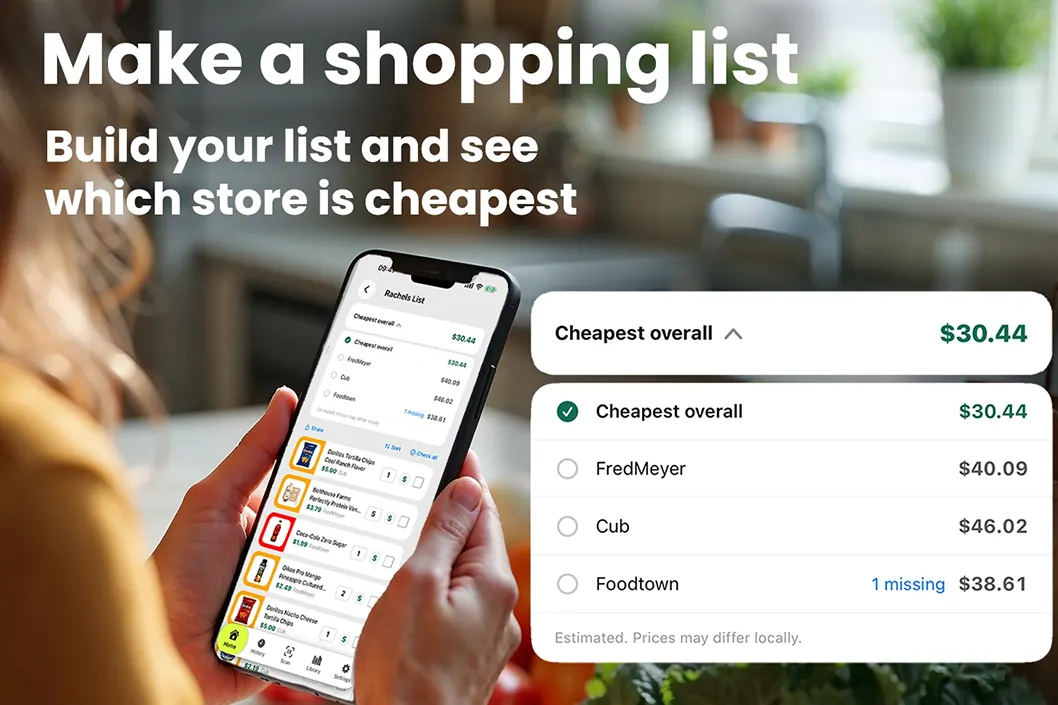 Make a shopping list — build your list and see which store is cheapest.