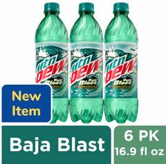 Mountain Dew Baja Blast Tropical Lime Soda Soft Drink 6 pk Bottles 16.9 oz