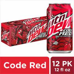 Mountain Dew Code Red Soda Soft Drink Cherry 12 pk Cans 12 oz