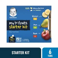 Gerber Non-gmo Baby Food Stage 1 My 1St Fruits Starter Kit Puree Tubs 2oz 6pk