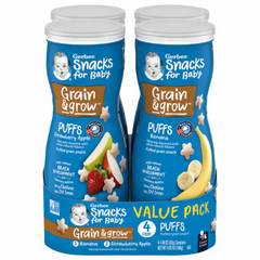 Gerber Snacks for Baby Grain & Grow Puffs Variety Pack - Banana & Strawberry Apple, 4 pk