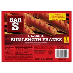 Bar S Classic Bun Length Franks 8 Count 1lb 16 oz Shrinkwp