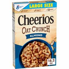 Cheerios Oat Crunch Almond Breakfast Cereal Made with Whole Grain Large Size 18.2 oz 18.2 oz Box