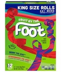 General Mills Fruit By the Foot, Berry Tie-Dye/Strawberry Tie-Dye King Size Fruit Flavored Snacks, 12-1.25 oz Rolls