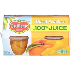Del Monte Diced Peaches Fruit Cup Snacks in 100% Fruit Juice 4.4 oz Cups Peach Fruit Cups 4 Pack 16 oz Sleeve