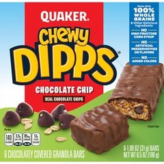 Quaker Chewy Dipps Chocolatey Covered Chocolate Chip Granola Bars 6 1.09 oz Bars 6.5 oz