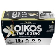 Oikos Triple Zero Vanilla High Protein Nonfat Greek Yogurt Cups