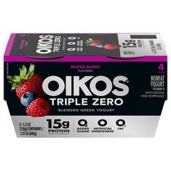 Oikos Triple Zero Mixed Berry High Protein Nonfat Greek Yogurt 5.3 oz (4 Pack) 5.3 oz