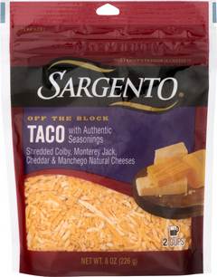 8 oz Sargento Off the Block Taco Blend Natural Cheese Shreds