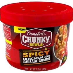 Campbell's Chunky Soup Spicy Chicken & Sausage Gumbo Soup 15.25 oz Microwavable Bowl 15.25 oz