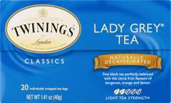 Twinings Lady Grey Decaffeinated Black Tea Bags with Bergamot & Lemon, 20 Count
