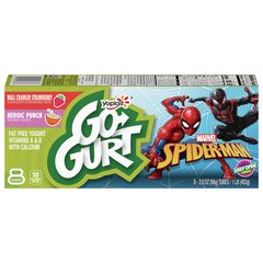 Go Gurt Marvel Spider Man Yogurt Tubes Strawberry and Punch 6g Protein Calcium 8 ct 16 oz 8 ea Box
