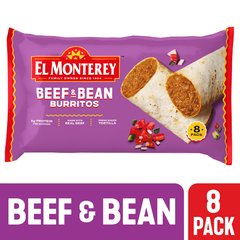 El Monterey Beef & Bean Burritos 8 Count 32 oz Family Size (Frozen) 8 ea