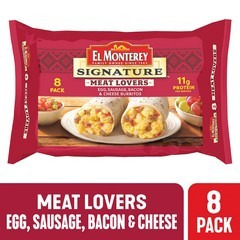 El Monterey Signature Meat Lovers Egg Sausage Bacon & Cheese Breakfast Burritos 8 Count - 36 Oz