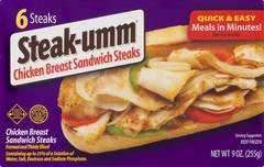 Steak-umm Chicken Breast with Rib Meat Sliced Chicken Steaks 6 Count 9 oz
