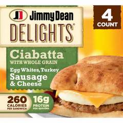 Jimmy Dean Delights Turkey Sausage Egg White and Cheese Ciabatta Sandwiches 4 ct Pack 18.4 oz Box 4 ea Box