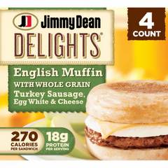 Jimmy Dean Delights Turkey Sausage Egg White & Cheese English Muffin Breakfast Sandwich 20.4 oz 4 Count (Frozen)