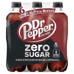 Dr Pepper Zero Sugar Soda 6 pk Bottles,.5 L