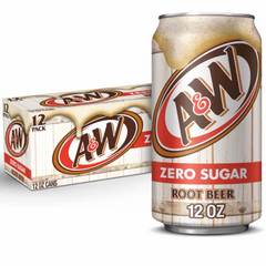A&W Zero Sugar Root Beer Caffeine Free Soda 12 pk Cans, 12 oz