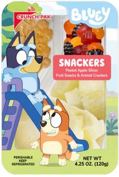 Crunch Pak Bluey Snacker with Peeled Sweet Apples Animal Crackers & Reduced Sugar Fruit Snacks