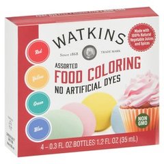 Watkins Assorted Red Yellow Green Blue Food Coloring 4 Pack