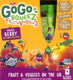 GoGo Squeez Fruit & Veggiez Apple Carrot Mixed Berry - 12.69oz/4ct