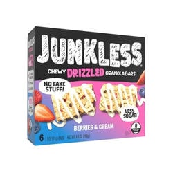 Junkless Gluten Free Berries & Cream Chewy Drizzled Granola Bars - 6 ct