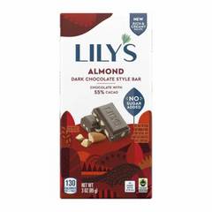 Lily's Almond Dark Chocolate Style No Sugar Added Gluten Free Sweets 17g Fiber Bar 3 oz