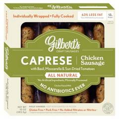 Gilbert's Cooked Caprese Antibiotic Free Chicken Sausage Links 10 oz Packages 10 oz