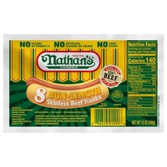 Nathan's Famous Bun Length Skinless Beef Franks 12 oz 12 oz