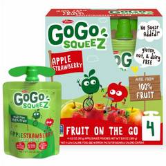 GoGo squeeZ No Sugar Added Apple Strawberry Applesauce & Fruit Puree Pouches, 4 ct