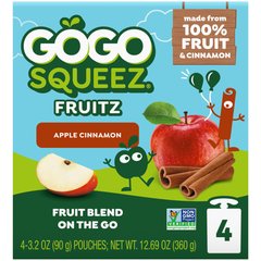 Gogo Squeez No Sugar Added Apple Cinnamon Applesauce & Fruit Puree Pouches 3.2 oz (4 Pack) 3 2 ea Pouches